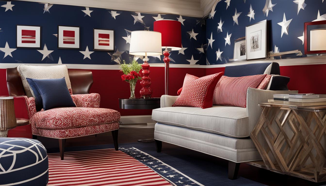 Red, white, and blue wall decor
